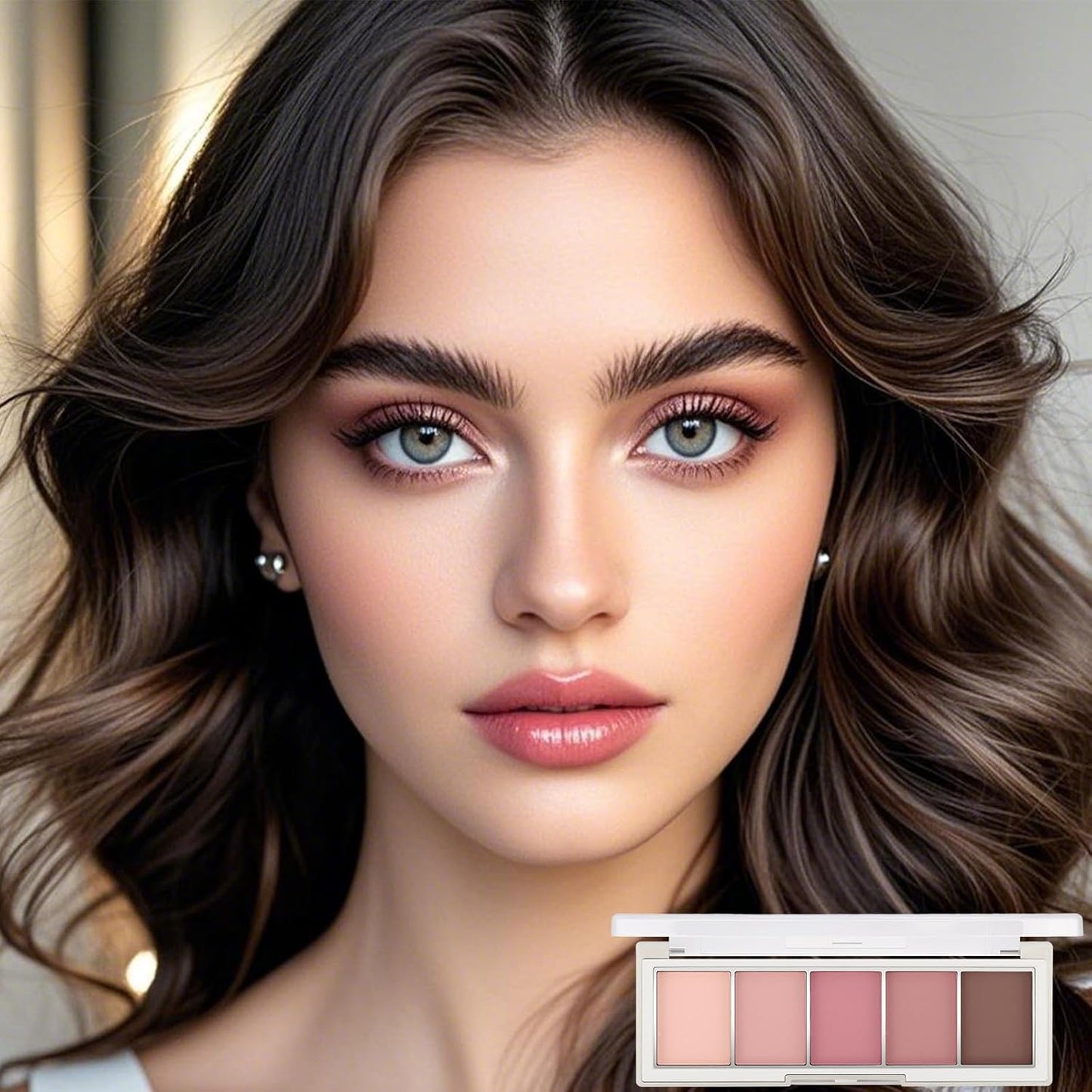 Erinde 5 Colors Matte Eyeshadow Palette Makeup, Natural Classic Nude Neutral Nude Brown Eye Shadow, Long Wearing Waterproof Everyday Eye Makeup for Brown Eyes, Romantic Peach Mauve Eyeshadow, 04