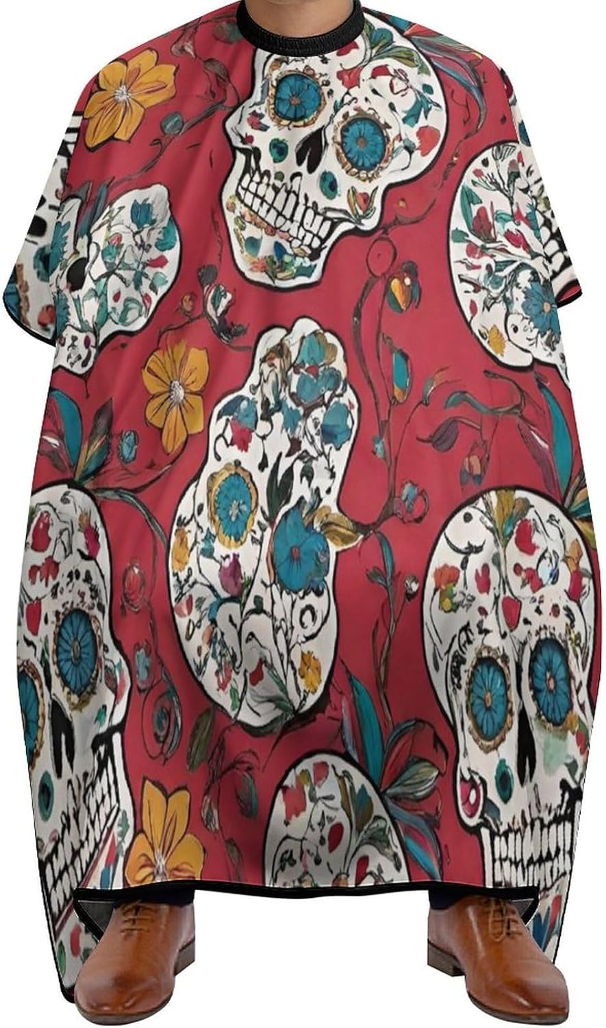 Professional Hair Cutting Salon Cape 57x67 Inch - Barber Cape for Stylists - Sugar Skull Cross Flower Art Lightweight Hairdresser Gown