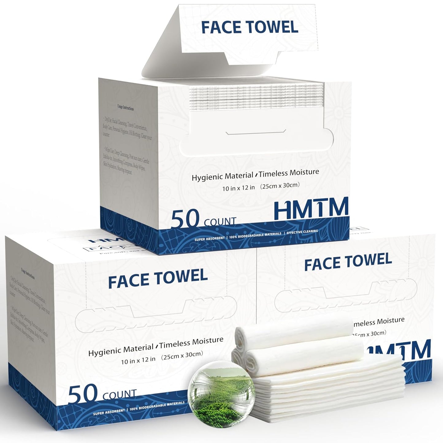 Face Towels, 10” x 12”, Thick Soft and Absorbent, Face Towelettes Disposable Biodegradable for Sensitive Skin, Makeup Remover, Travel, Cleansing, 150 Count（ 3 PACK ）