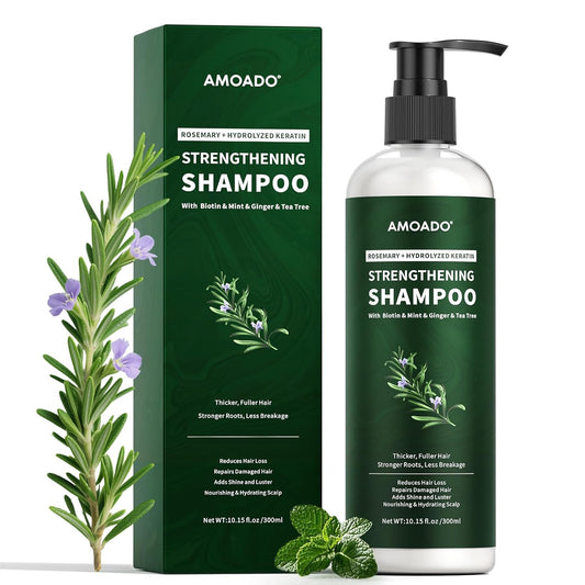Rosemary & Hydrolyzed Keratin Hair Growth Shampoo, Organic Natural Shampoo for Thinning hair & Hair Loss with Biotin Mint Ginger Tea Tree, Paraben and Sulfate Free 10.15 fl. oz
