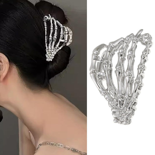 Skeleton Hand Claw Clips - Metal Silver Alloy Nonslip Terror Ghost Hand Strong Hold Punk Gothic Catch Clips for Women - Thick or Thin Hairs