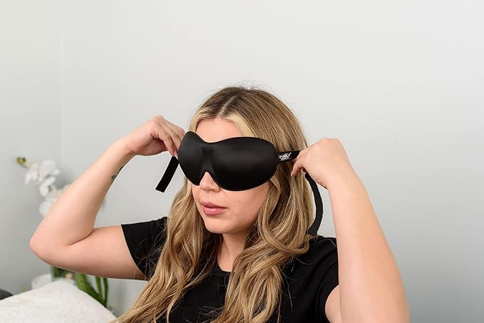 Beverly Hills Eye Mask Designed for Eyelash Extensions, 3D Contoured Design, Soft Fabric, Deep Eye Cavities, Form Fitting, Adjustable Headband Strap, No Pressure Sleep & Travel Eye Mask (Black)