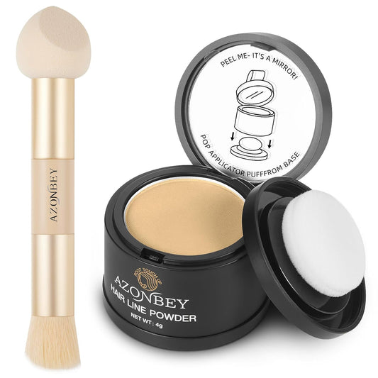 Root Touch Up Sets,Hairline Powder for Women Cover Up- Hairline Concealer for Thin and Thinning Hair, Water & Sweat Resistant,Contain Azonbey Makeup Brush (Light Blonde, Med-Makeup Brush)