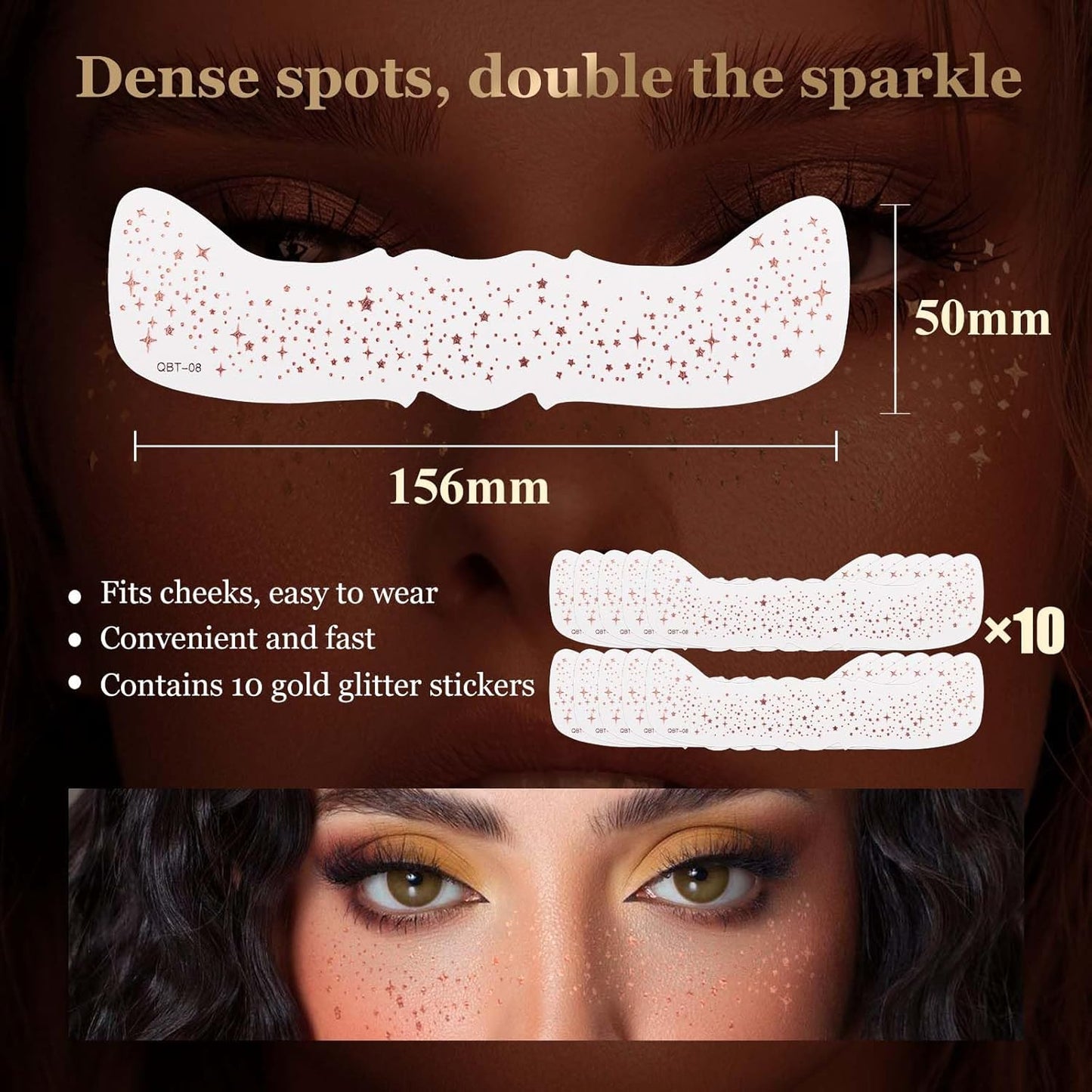 10 Pcs Glitter Freckles Face Tattoo Rose Gold, Face Glitter Makeup Patches, Waterproof Sparkle Freckles Tattoo Fairy Makeup Accessories For Women (Rose Gold)