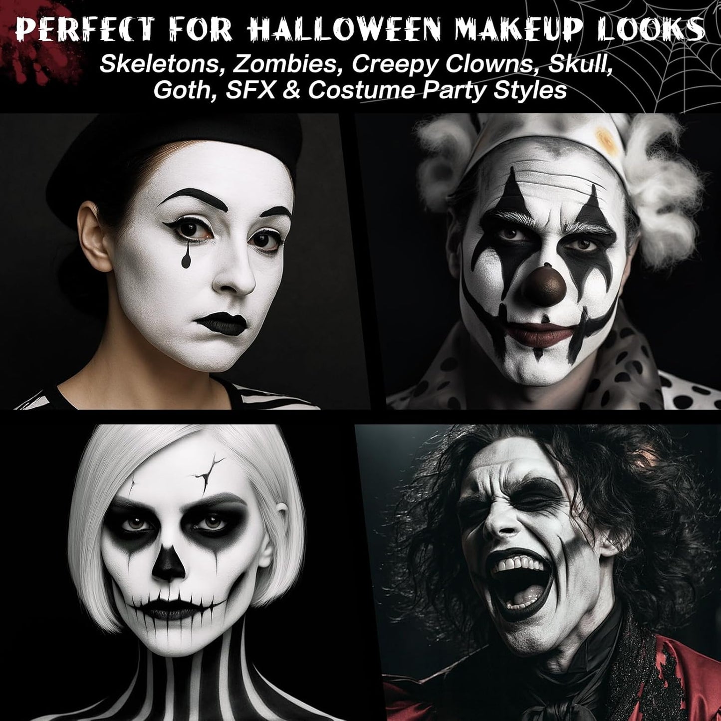 BOBISUKA White Face & Body Paint Stick Water-Based Washable Face Paint Makeup Stick for Halloween Clown, Joker, Skeleton, Zombie, Mime, Cosplay, SFX, Sports Eye Black & Costume Party