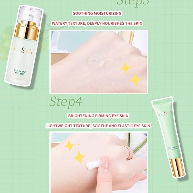 Sea Grape Skincare Set, 6-In-1 Skincare Gift Set With Facial Cleanser, Toner, Serum, Eye Cream, Lotion & Cream, Moisturizing Skin Care Kit For Women