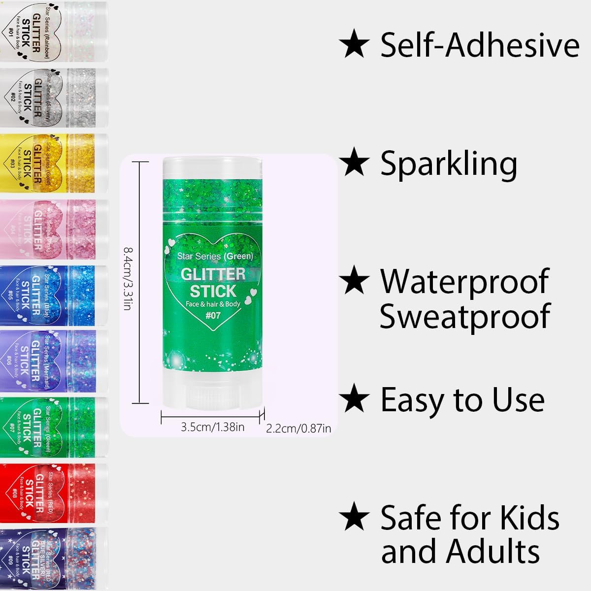 Mysense Green Body Glitter Stick,St Patricks Day Accessories,Mardi Gras Face Hair Glitter,Sparkling Mermaid Glitter Makeup,Chunky Glitter Face Paint,Festival Outfit Rave Accessories for Women and Kids