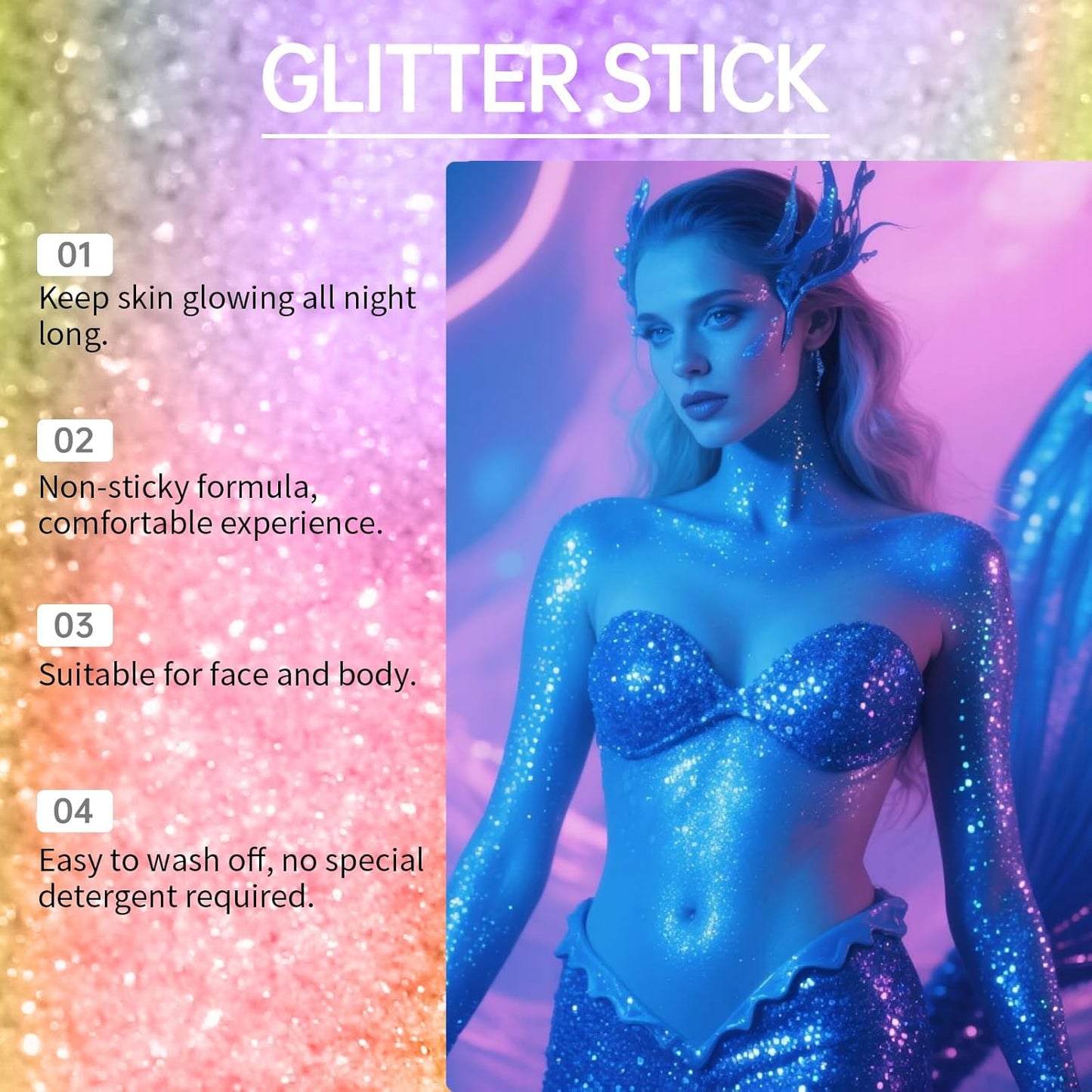 Face and Body Glitter Stick,Holographic Sparkling Neon Outfit Singer Concert Music Rave Festival Party Accessories Glitter Gel. (Blue)