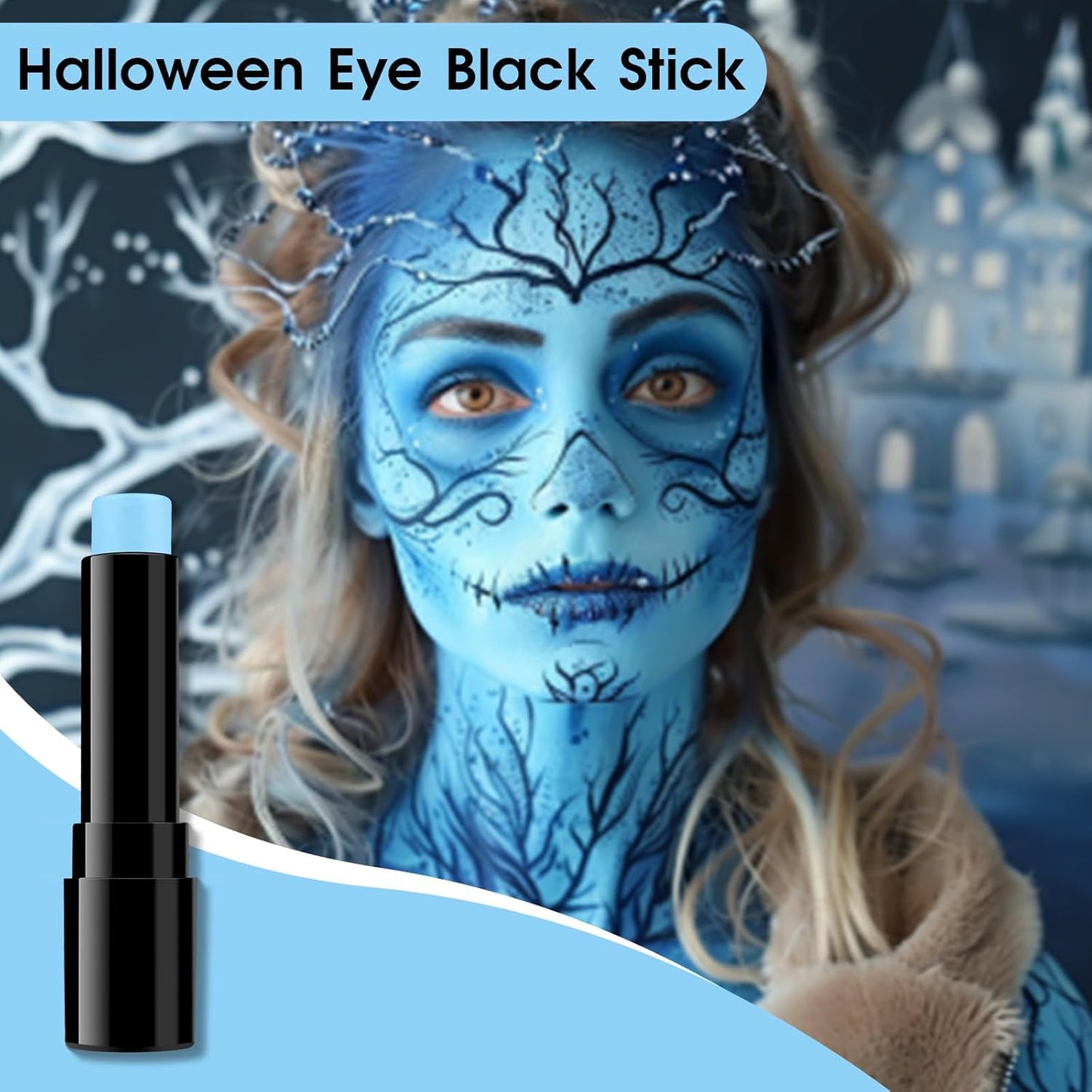 BAD COLOR Light Blue Face Body Paint, Pale Blue Eye Black Stick for Football/Baseball/Softball, Hypoallergenic Grease Sticks for Corpse Bride Halloween SFX Avatar Sally Makeup