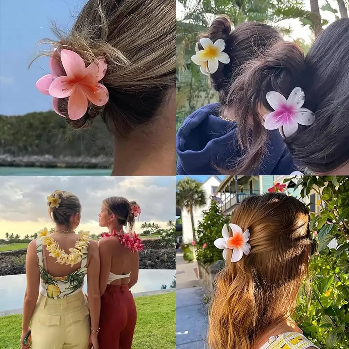 6Pack Plumeria Flower Hair Clips for Women - Gradient Big Flower Acrylic Hair Clip Sweet Hairpins Hair Clips Crab Clamps Barrettes Hawaiian Non-Slip Fashion Beach Hair Accessories