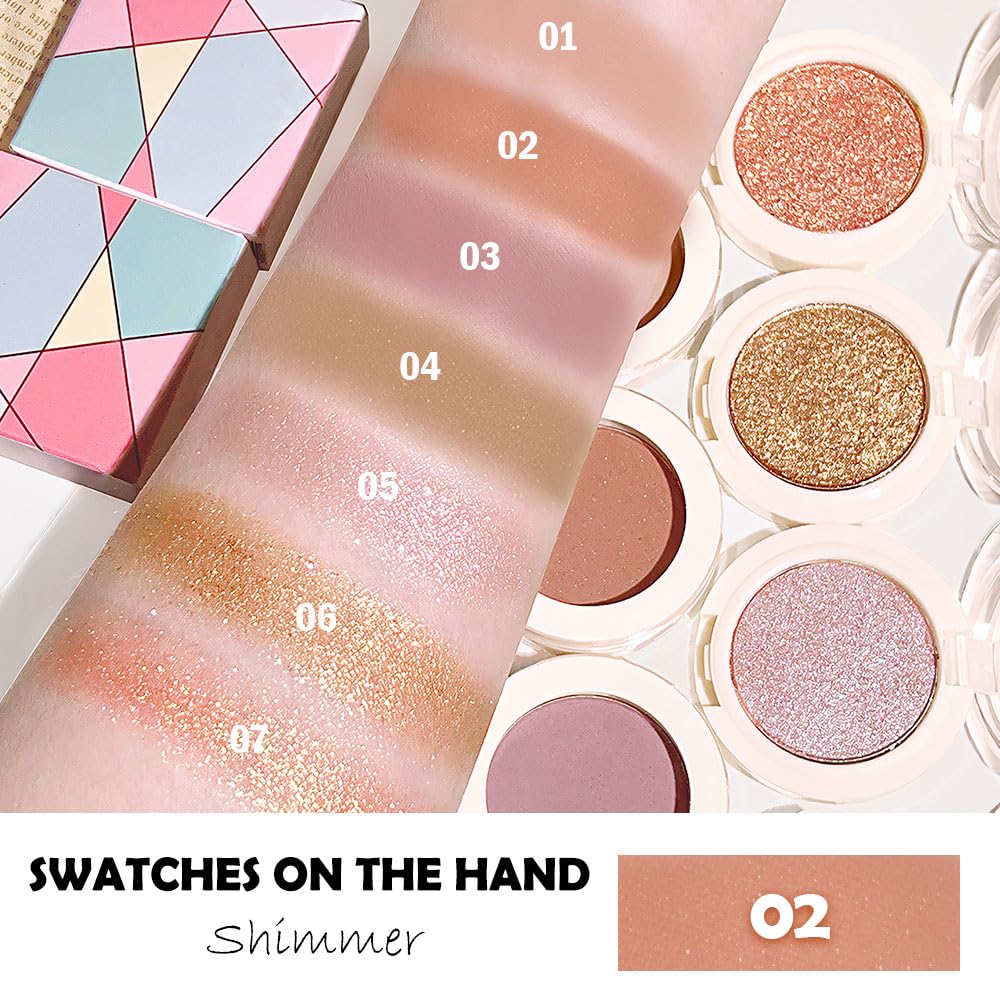 Eyeshadow Single Glitter, High-Pigment Monochrome Eye Shadow Pressed Powder, Everyday Velvety Silky Eye Makeup Looks, Professional Long-Lasting Waterproof Single Eyeshadow Palette, Brown 02