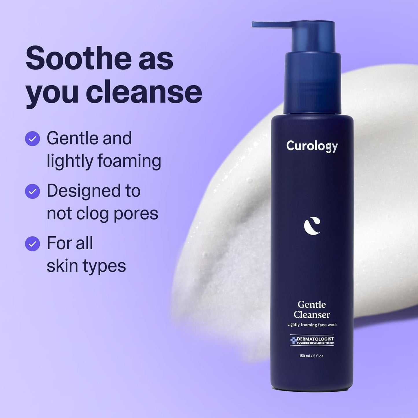 Curology Gentle Facial Cleanser, Hydrating Foaming Face Wash, for Sensitive, Dry or Oily Skin Types, 5 fl oz