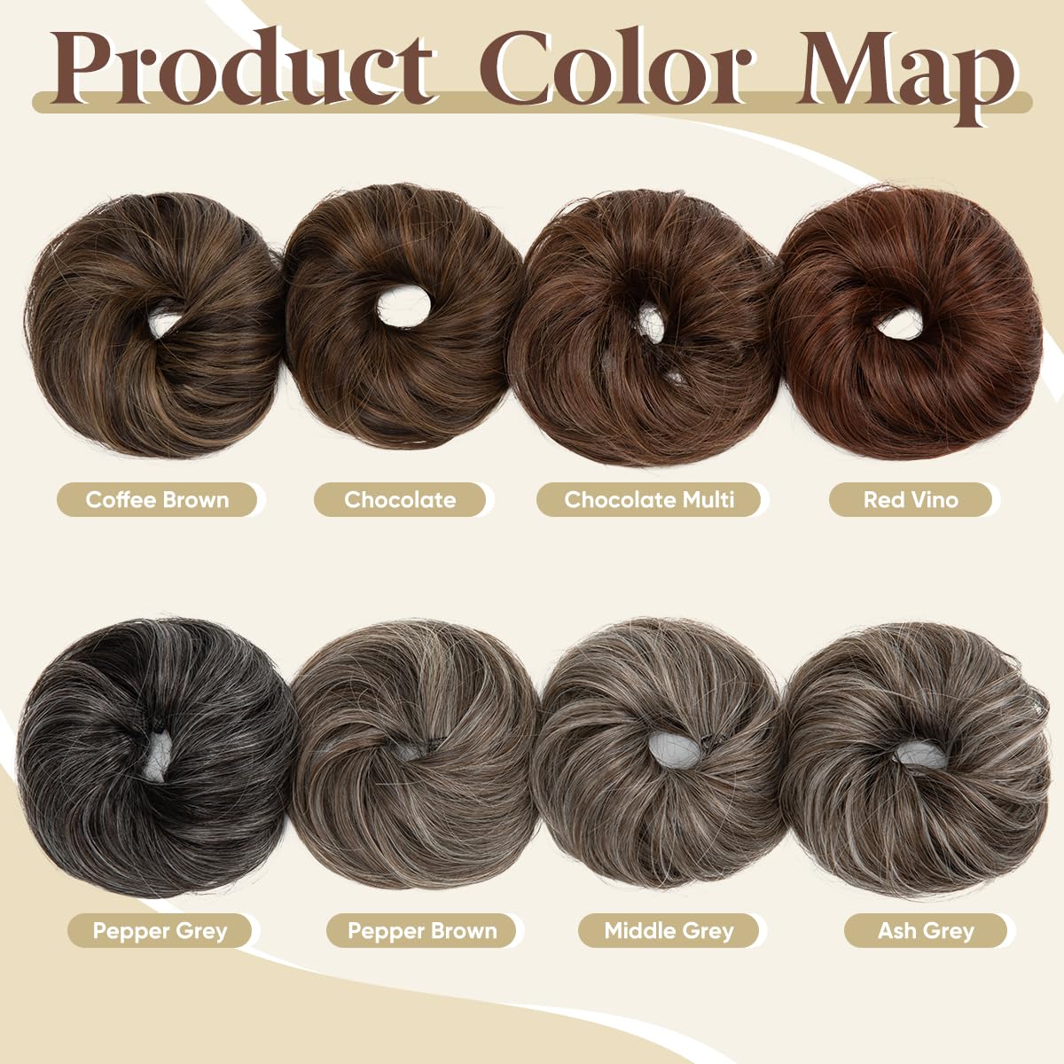 CJL HAIR 2PCs Small Cute Messy Bun Hair Piece for Thin Hair Women Mini Synthetic Curly Bun Scrunchies Updo Hairpieces Pepper Brown