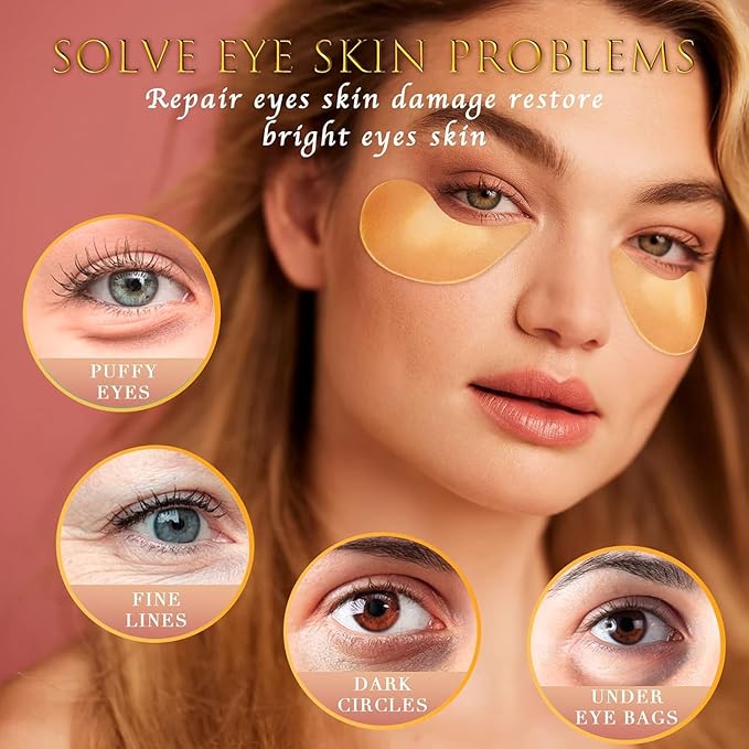 24K GOLD Eye Mask– 60 Pcs - Gold Under Eye Mask Retinol & Collagen - Puffy Eyes and Dark Circles Treatments – Look Younger and Reduce Wrinkles and Fine Lines Undereye, Improve and Firm eye Skin