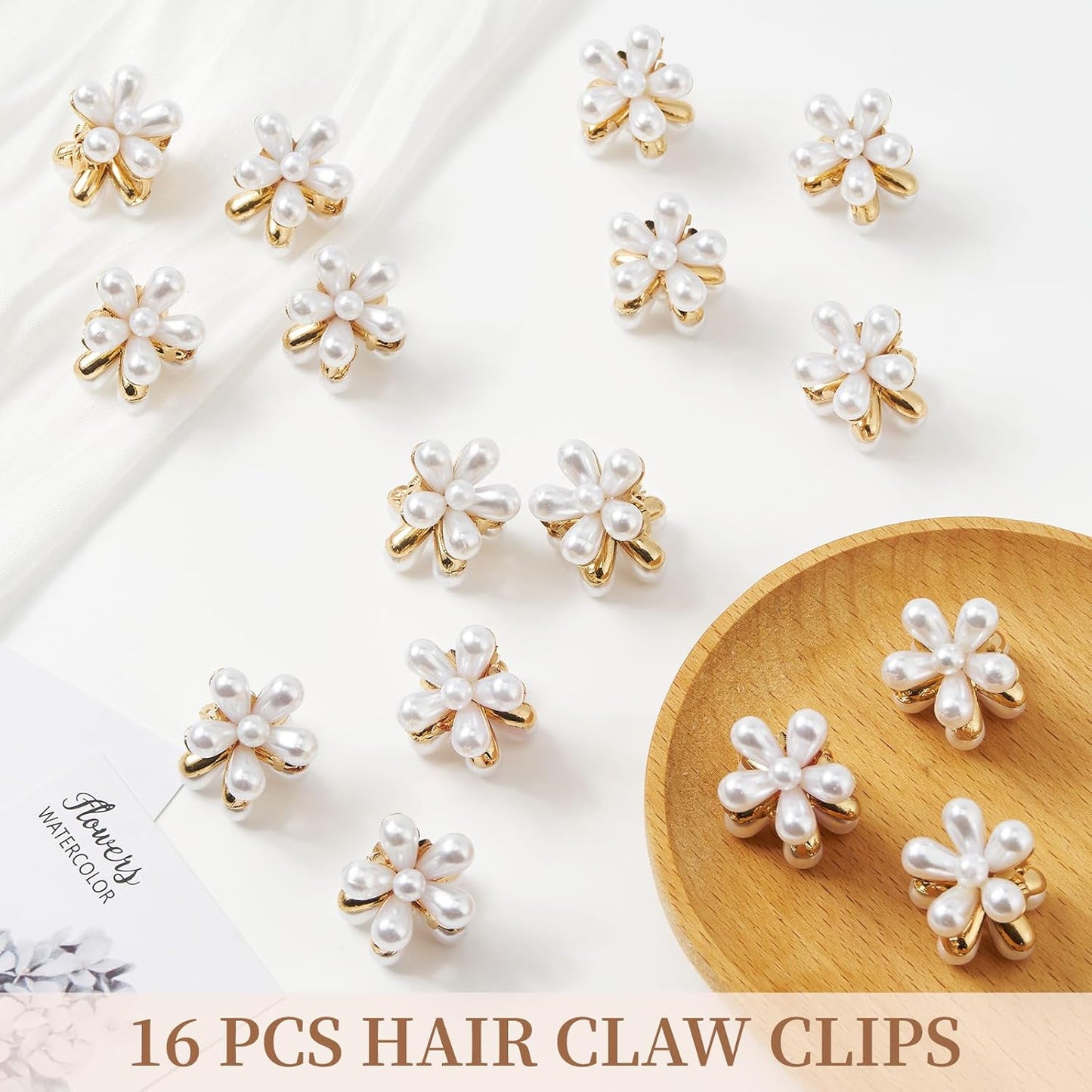 Small Flower Hair Clips for Women 16PCS Cute Mini Pearl Flower Claw Clips for Thin/Thick Curly Hair Non Slip Bangs Pins(16PCS-Style 8)