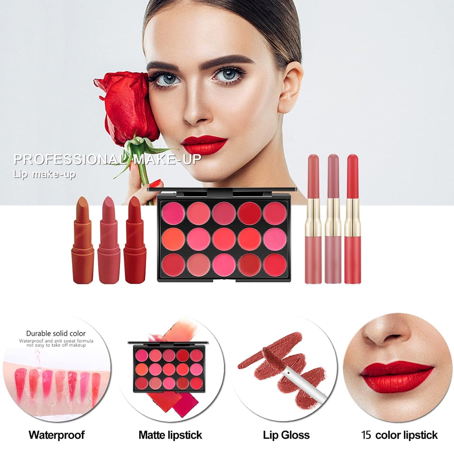 MISS ROSE M All In One Makeup Kit, Makeup Kit for Women Full Kit,Multipurpose Women's Cosmetics Set,Beginners and Professionals Alike,Easy to Carry(DLS-White)