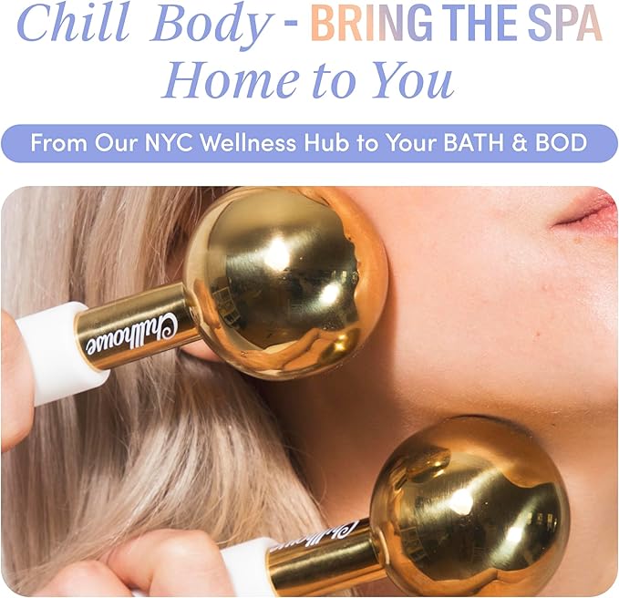 Chillhouse Chill Globes Gold Ice Roller for Face - Premium Skin Care Tools for Wrinkles & Fine Lines, Lifting, Contouring & Depuffing - Facial Ice Roller & Face Massager Tool for Women & Men