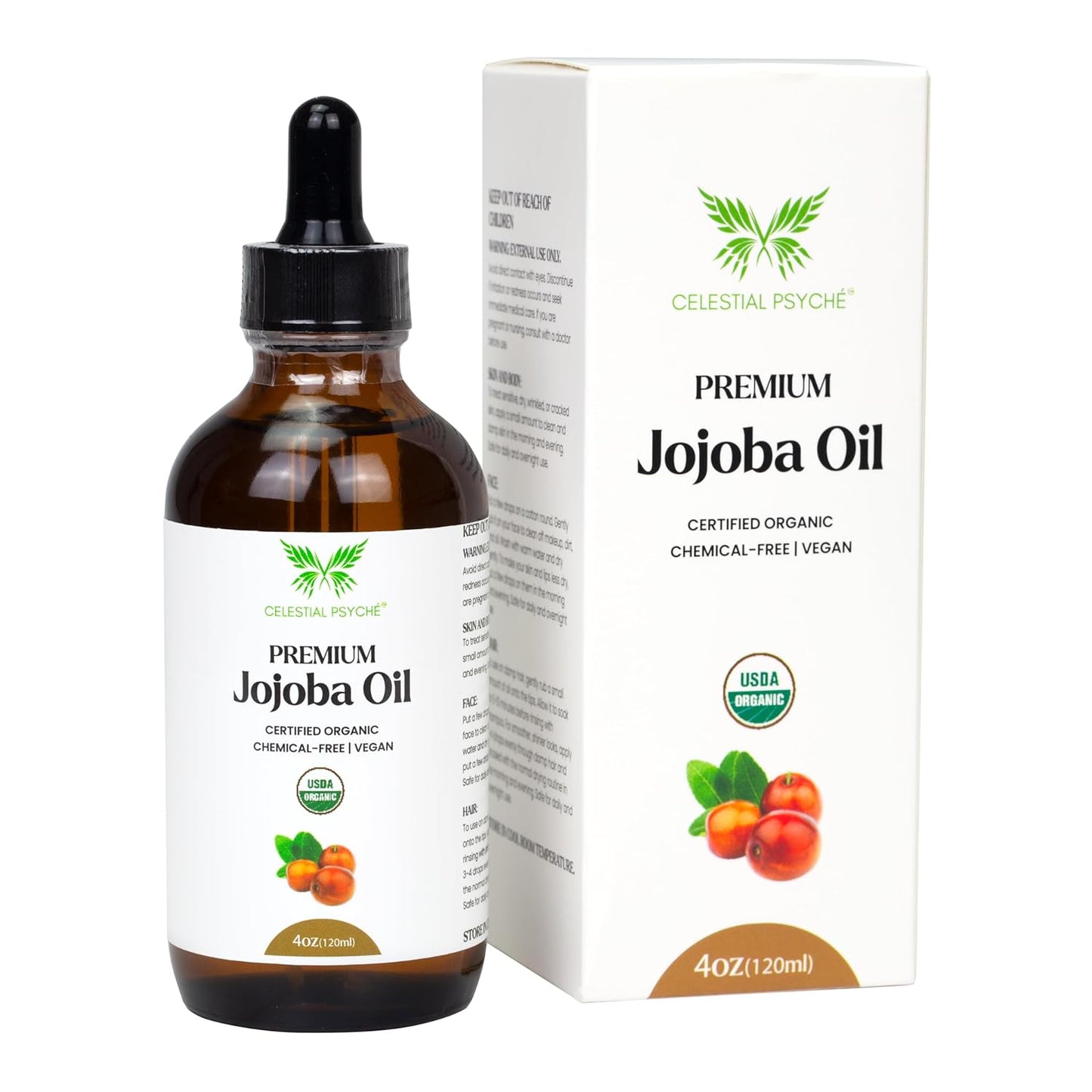 USDA Certified Organic Jojoba Oil (4 Oz) 100% Pure Natural, Chemical-Free, Hexane-Free, Hair Growth, Scalp Care, Skin Hydration, Nails Natural Beauty Enhancement, Anti-Aging