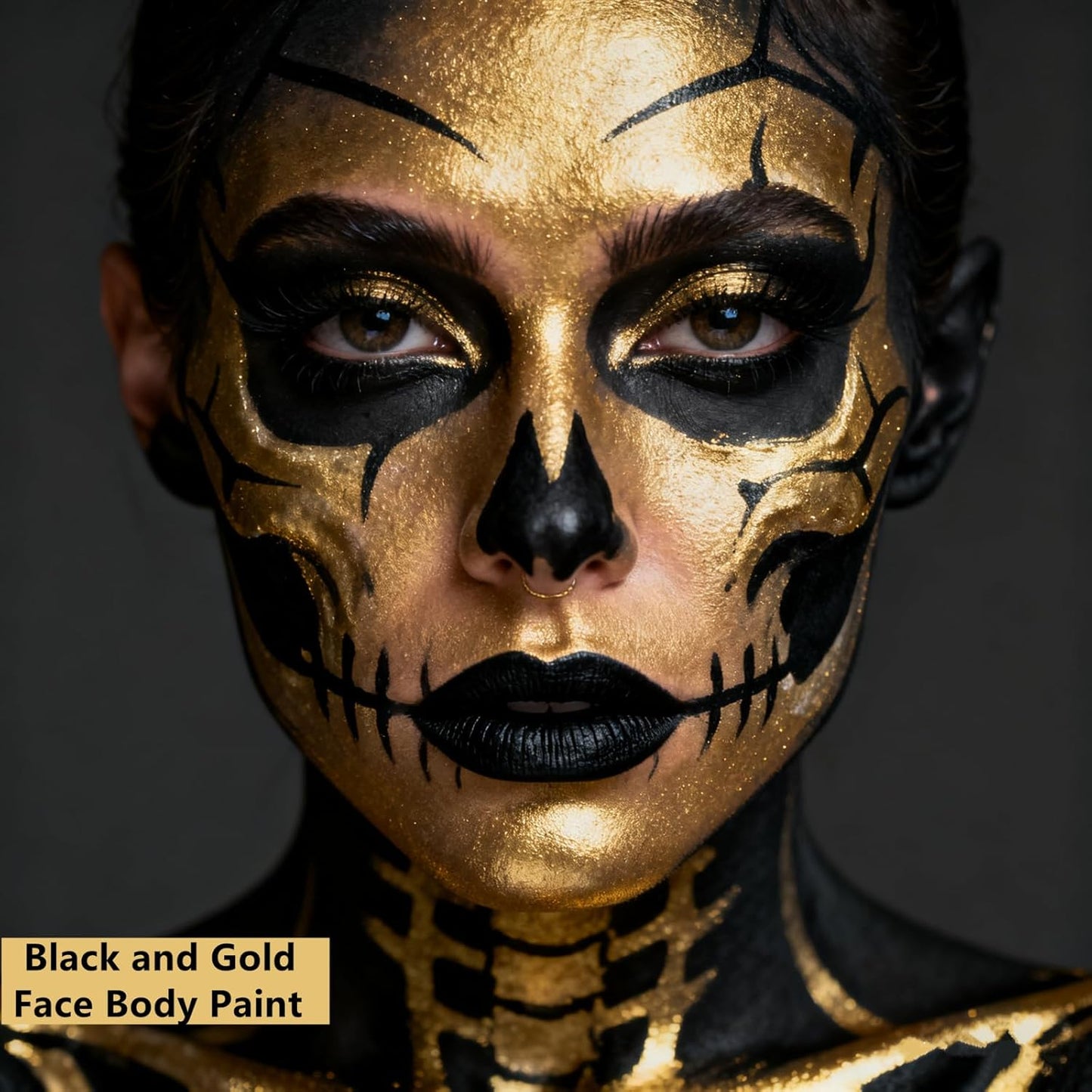 Go Ho Metallic Gold Face Body Paint Stick,Washable Face Paint Gold Eye Black,Non-toxic Cream Body Paint for Halloween Costumes Cosplay SFX Makeup