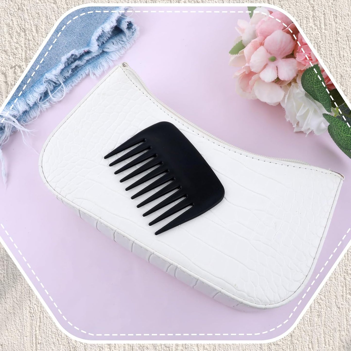 2 Pcs Wide Tooth Comb, Pocket Small Travel Mini Curly Hair Comb Wallet Shower Styling Comb Suitable for Women and Men Straight, Curly Hair, Wet and Dry Hair for Travel and Home Use, Black