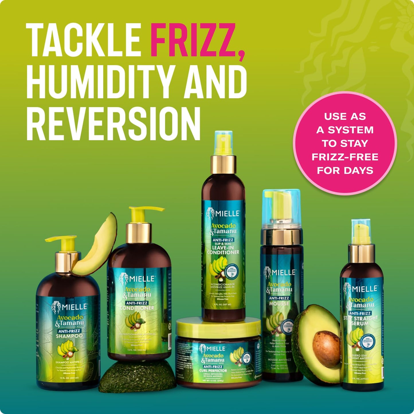 Mielle Organics Avocado & Tamanu Hair Leave In Conditioner Spray for Frizz Control - Smoothing Detangler & Anti Frizz Treatment for Dry, Damaged Styles - Nourishes Scalp for Soft, Shiny Strands - 8 oz