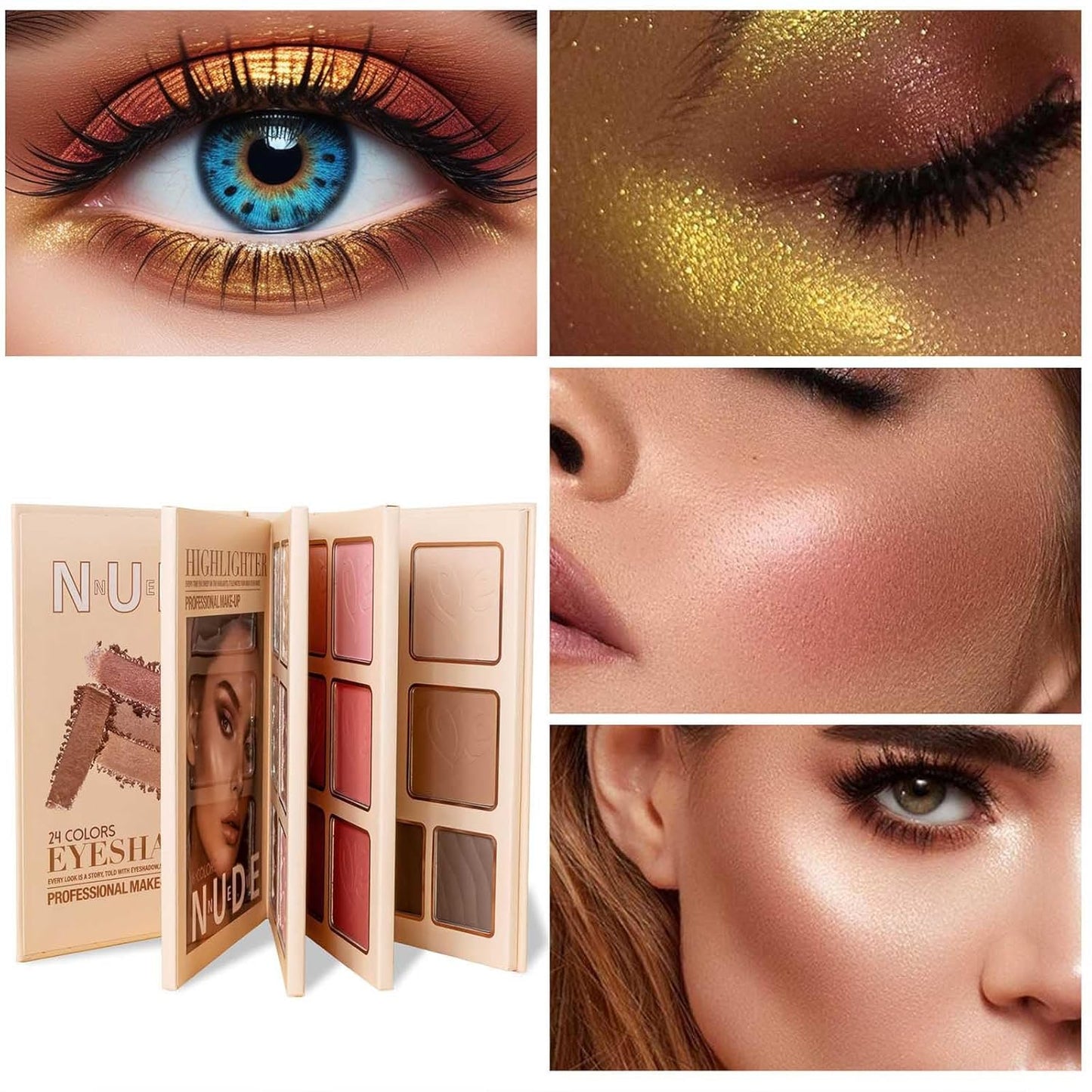 Makeup Palette,Eyeshadow & Highlighter & Blush & Contouring,4-Layer Book-Style Foldable Makeup Palette Set,Matte Glitter Metallic Shimmer, Highly Pigmented Long Lasting Make Up Pallet(43 Colors)