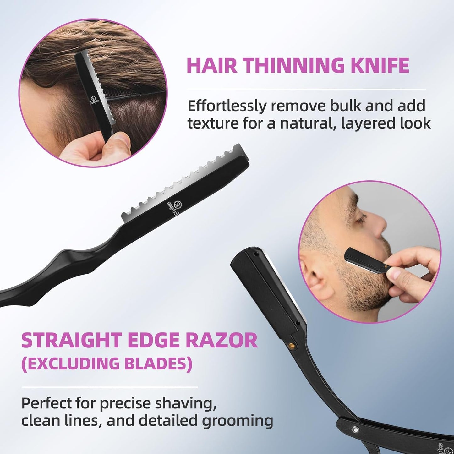 Professional Hair Cutting Scissors - 9 PCS Haircut Scissors Set with 29-Tooth Thinning Shears and Straight Shears for Men Women Home Salon Barber (6.5", Purple)