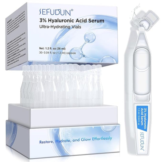 3% Hyaluronic Acid Serum Ultra-Hydrating Vials (1 Box of 30), 3% Hyaluronic Acid Serum for Face, Single-Use 3% hyaluronic acid tubes, Intensive Hydration, Skin Tightening & Smoother, Anti-Aging