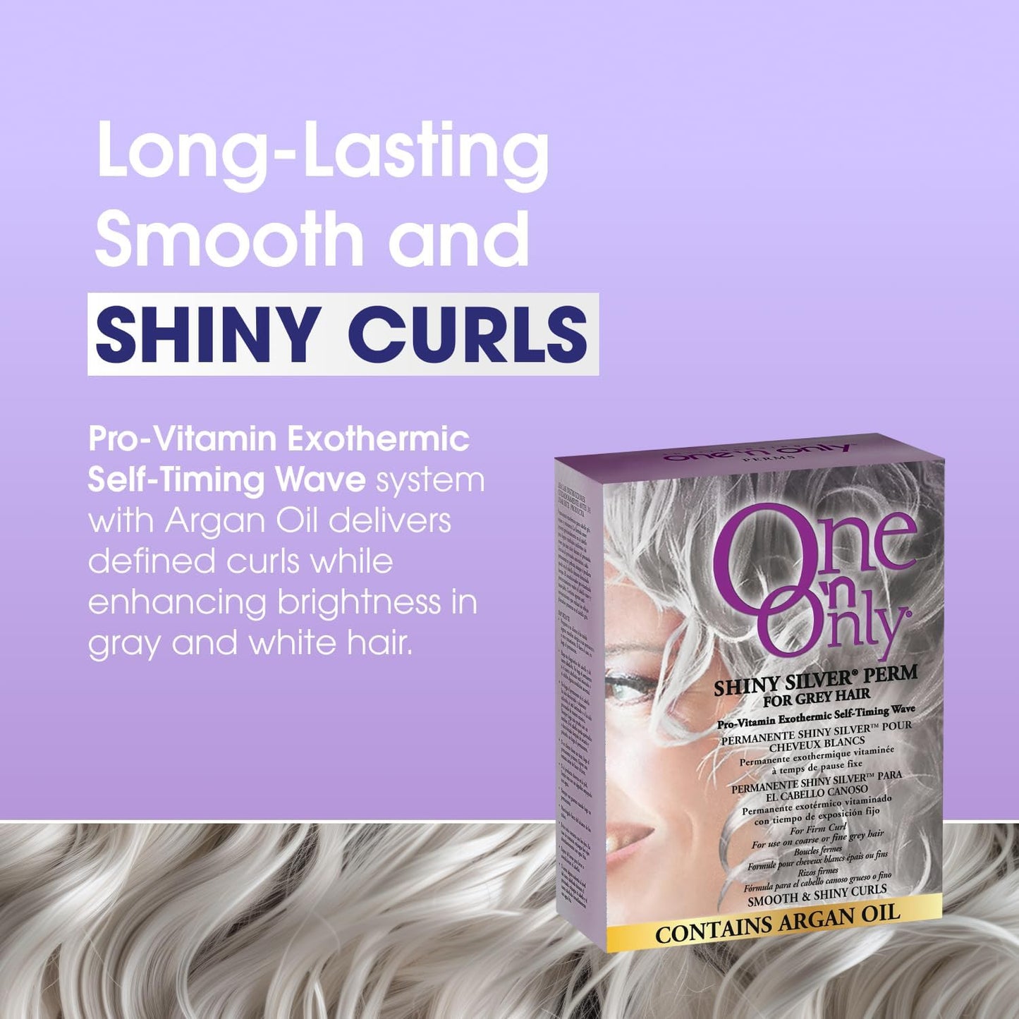 One 'n Only Shiny Silver Perm Kit - Self Heating Home Perms for Women with Argan Oil - Hair Treatment for Soft, Manageable Curls with Gray Hair (1 Box)