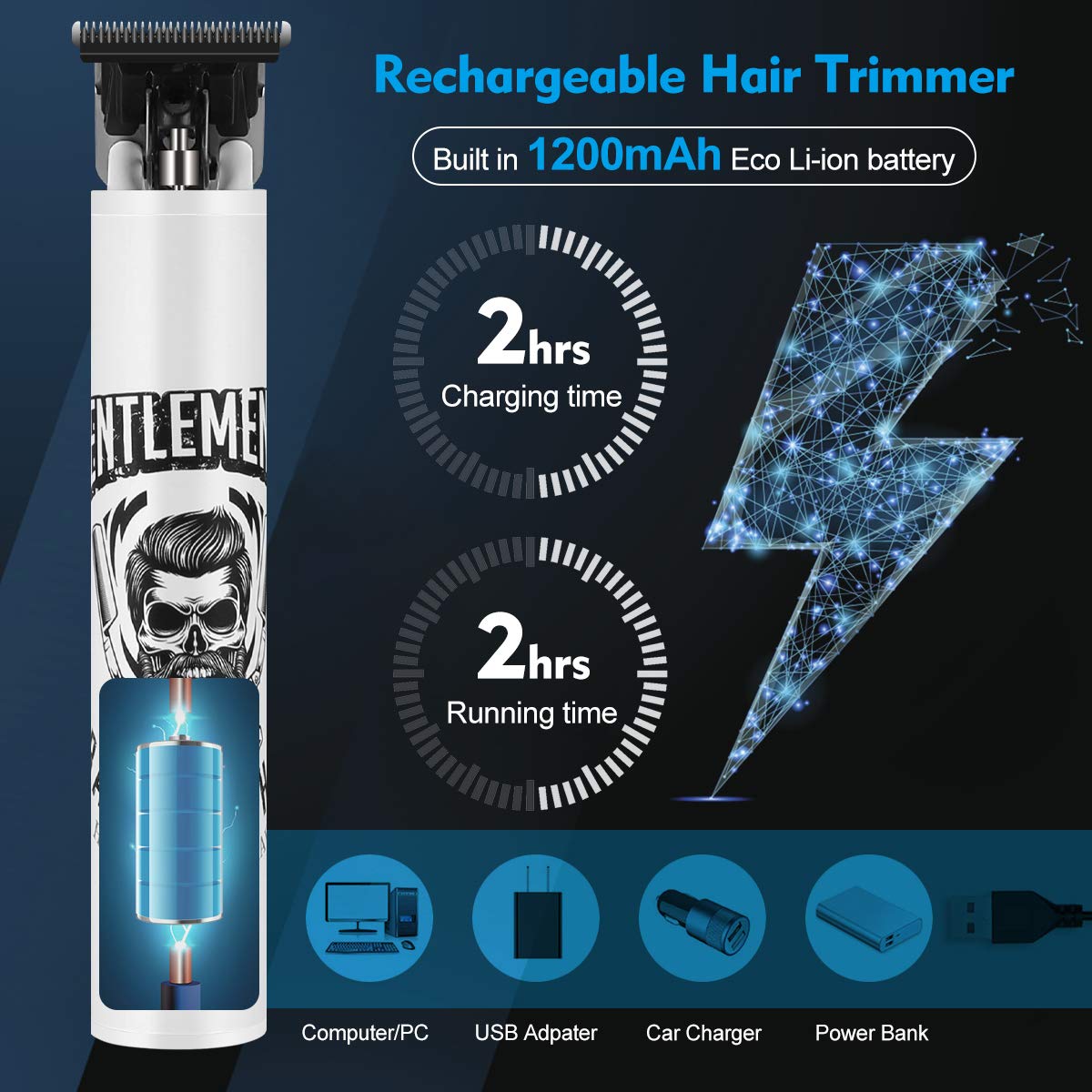 BESTBOMG Electric Clippers Barber Grooming Kit Rechargeable Cordless Close Cutting T-Blade Trimmer Hair Clippers for Men Zero Gapped Detail Beard Shaver