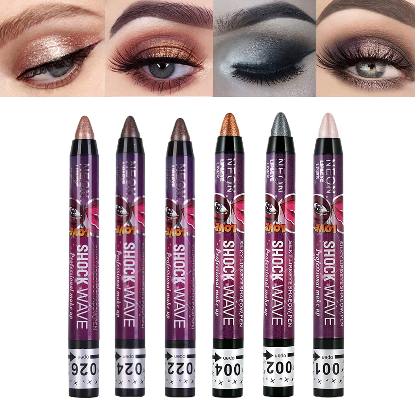 MEICOLY 6 Pcs Eyeshadow Stick Set, Brown Champagne Gold Black Shimmer Crayon, Pro Shiny Bright Starter Rotating Eyeshadow Sticks