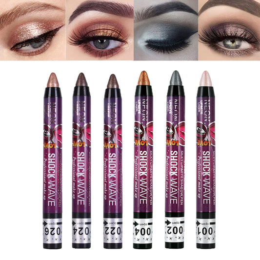 MEICOLY 6 Pcs Eyeshadow Stick Set, Brown Champagne Gold Black Shimmer Crayon, Pro Shiny Bright Starter Rotating Eyeshadow Sticks