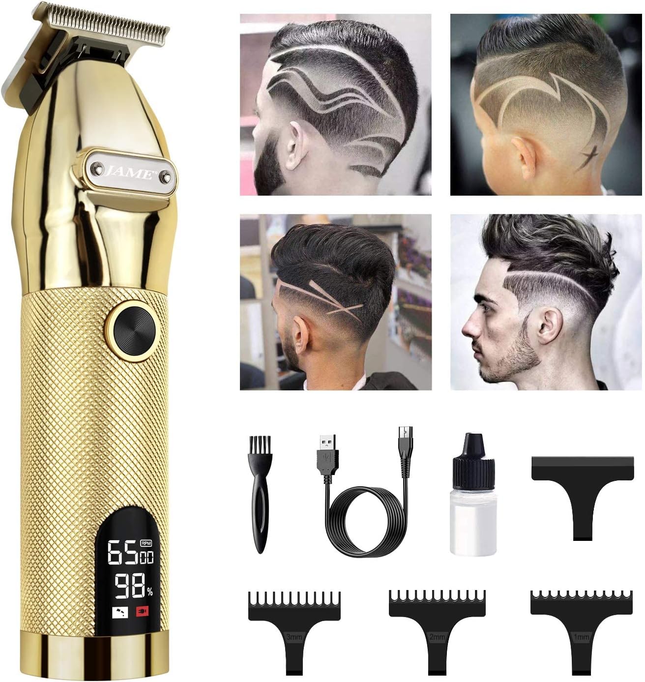 Professional Hair Trimmer Cordless Outlining Trimmer T Liners Clippers for Men Rechargeable LED Display Zero Gapped Trimmers for Barbers（Gold