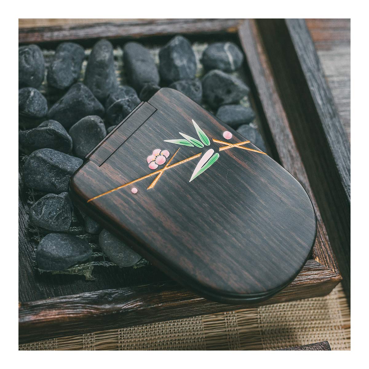 TAN MUJIANG Hair Comb + Dressing mirror Detangling Fine Tooth Wooden Hair Combs Black SandalWood Natural ood Comb for Women and Kids No Static