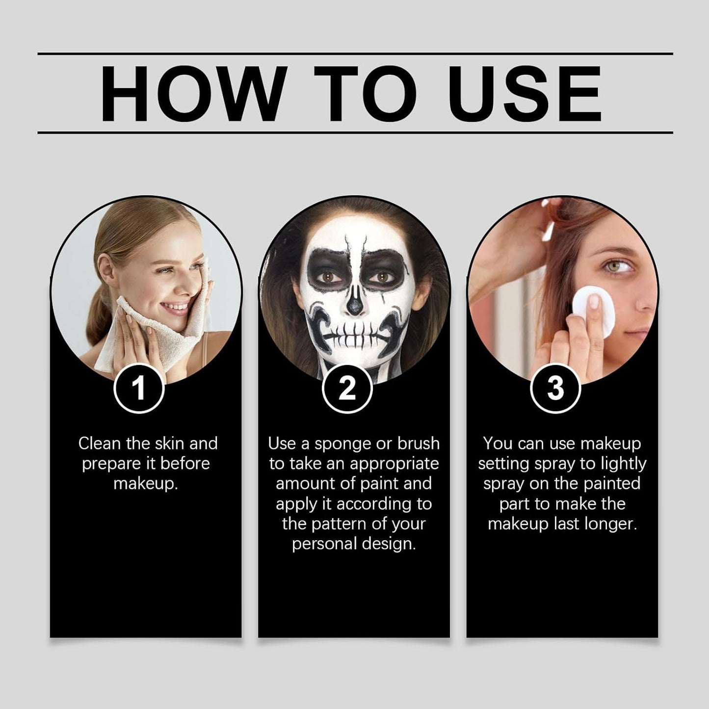 Halloween Face Body Paint For Adults, Black White Face Body Paint Stick Kit For Sfx Makeup Cosplay Joker, Skeleton Makeup