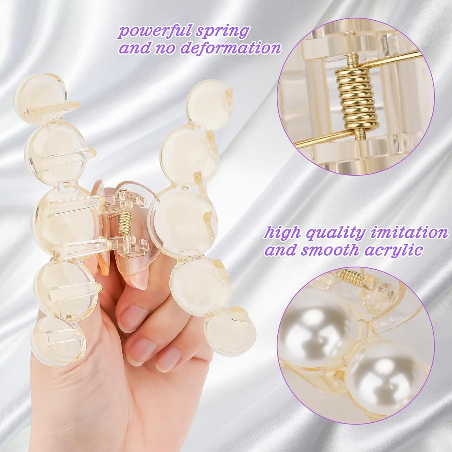 Leezmark Pearl Hair Claw Clips, Large Barrettes for Thin, Thick, Curly or Long Hair, White Jaw Clips Hair Accessories for Women and Girls