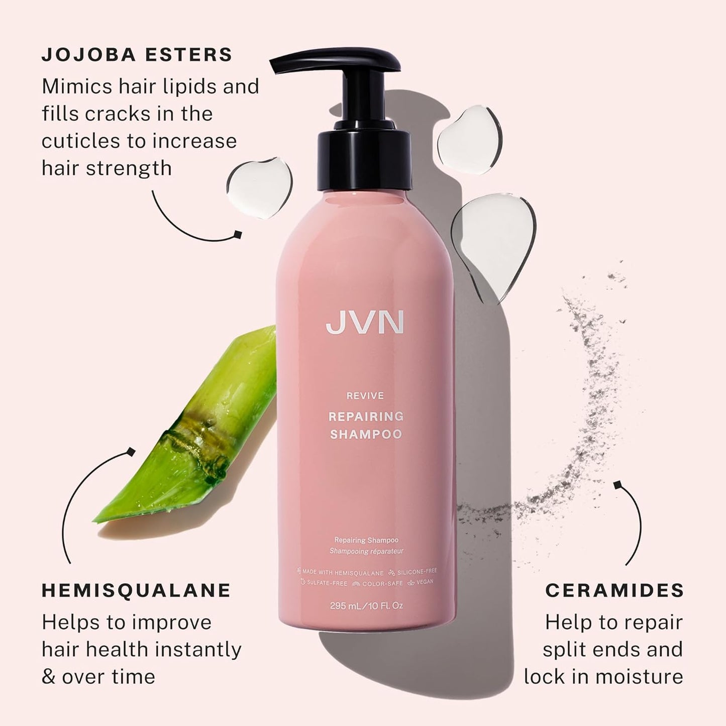 JVN Revive Repairing Shampoo, 10 Fl Oz, Strengthen & Repair Damaged, Color Treated, or Fragile Hair, Hair Care for Women and Men, Non-Toxic, Silicone and Sulfate Free Shampoo