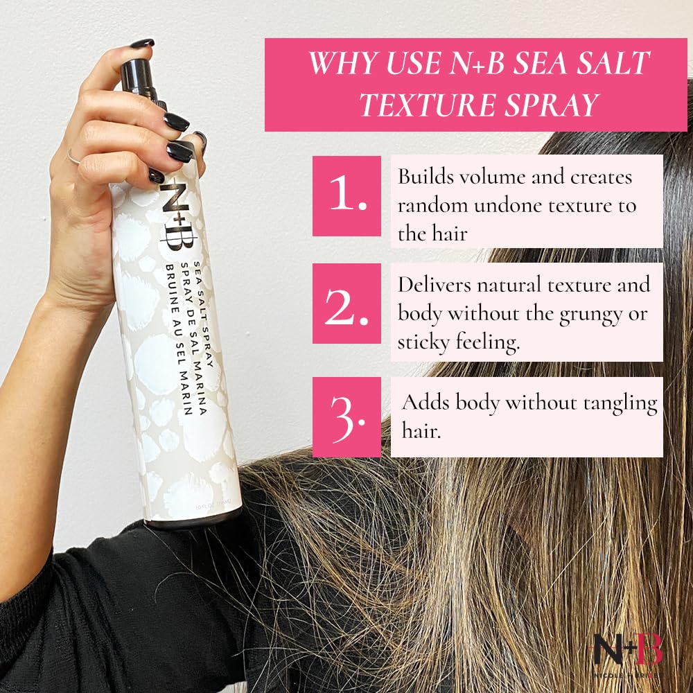 N+B Sea Salt Spray for Hair | Hair Spray for Added Texture and Volume w/ No Sticky Residue | Good for All Types of Hair | w/ Biotin & Castor Oil for Hair Care | Vegan & Cruelty-Free | 10 oz