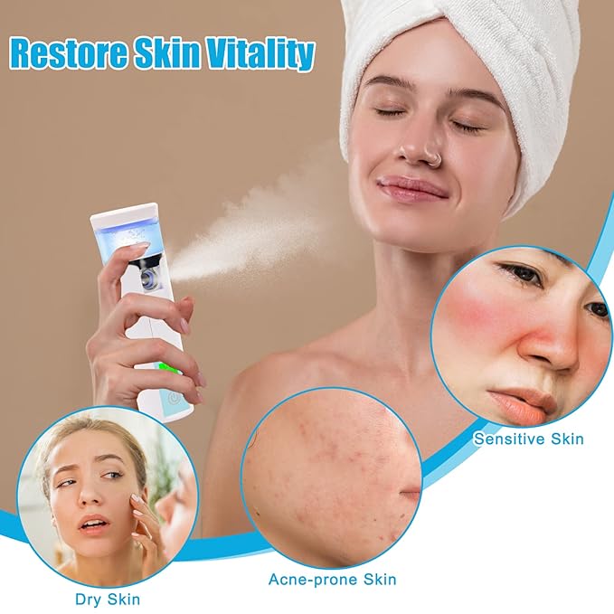 Nano Facial Mister, Mini Facial Steamer, Handy Moisturizing Mist Sprayer, Atomization Eyelash Extensions Skin Care Steamer, USB Rechargeable (Water Supplementer) (50ml)