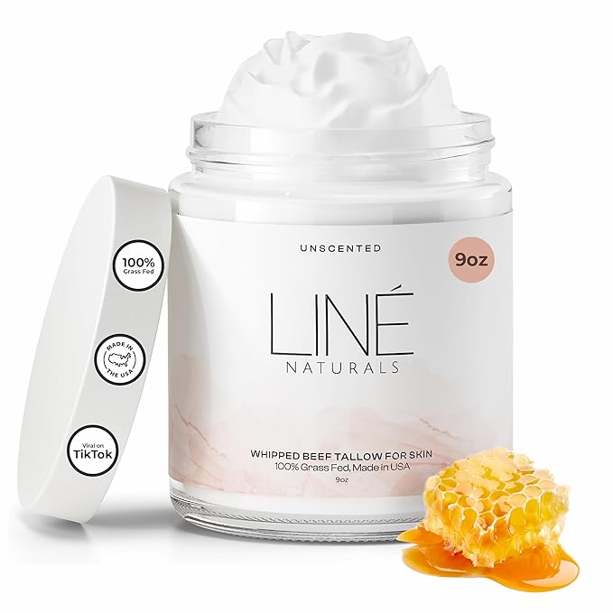 Whipped Beef Tallow for Skin - 100% Pure, Grass Fed Tallow Moisturizer for Face and Body - Organic Honey Beef Balm for Sensitive Skin - Quick Absorbing Hydration (Unscented)