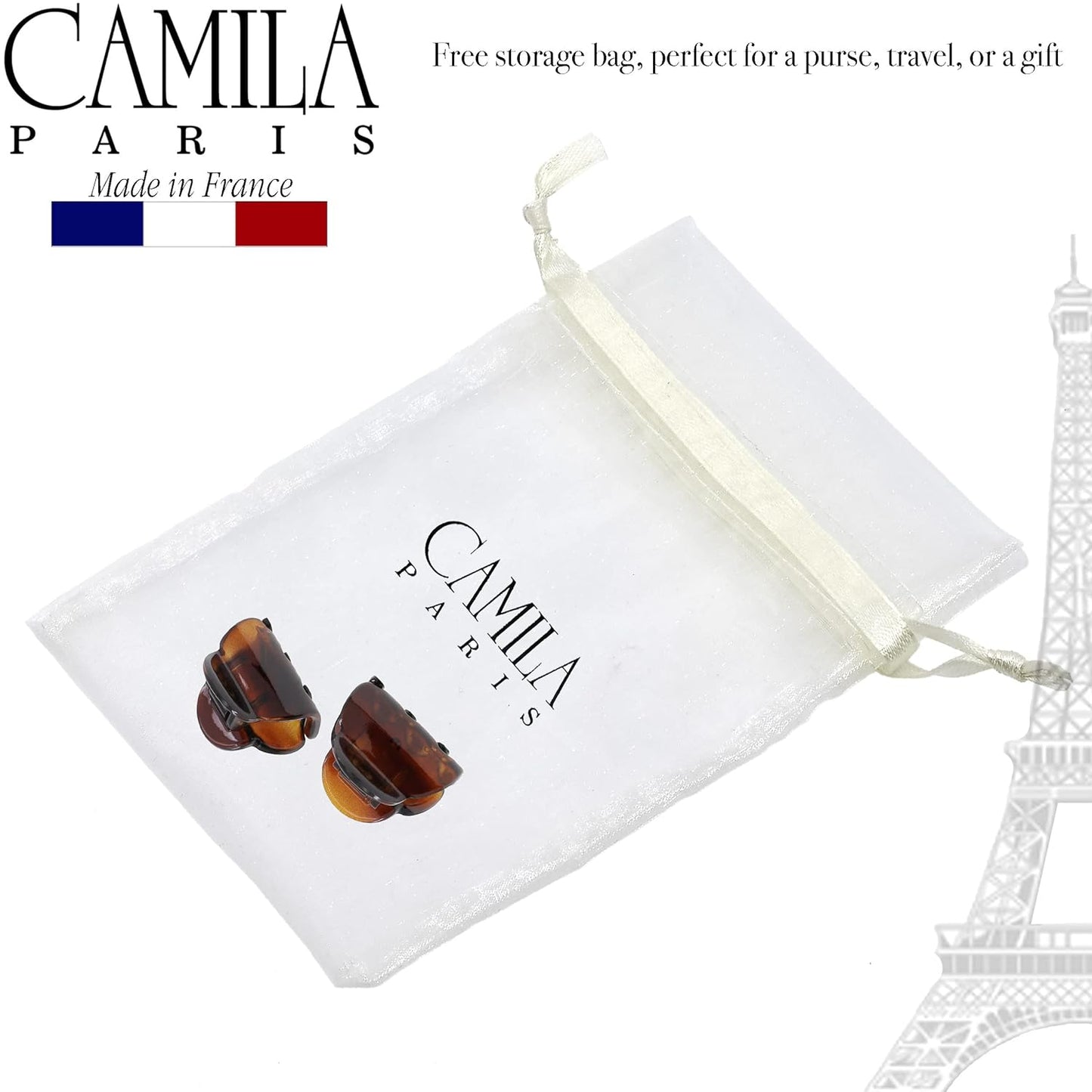 Camila Paris CP3479 French Hair Clip for Women, Set of 2 Small Tortoise Shell Girls Hair Claw Clips Fashion Durable Hair Accessories for Women, Ladies Strong Hold No Slip Grip Clamp, Made in France