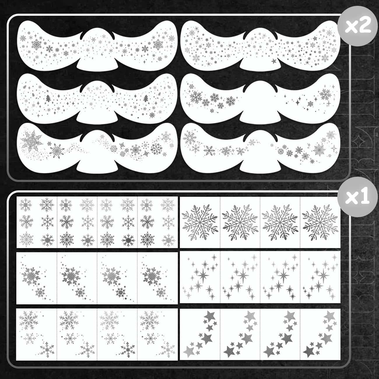 Glitter Snowflake Freckles Face Tattoos - 18 Sheets Waterproof Silver Temporary Makeup Patches for Women Kids Christmas Makeup Accessories