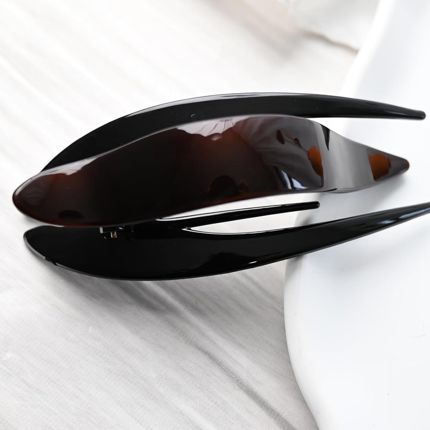 Handmade Celluloid French Design Tortoise Shell Barrettes Side-slide Opening Duck Luxury Fashion Accessories Hair Clip Claw for Women (chocolate)