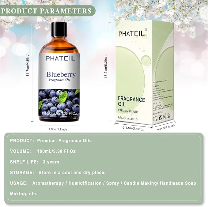 3.38FL.OZ Blueberry Fragrance Oils for Aromatherapy, Essential Oils for Diffusers for Home, Perfect for Diffuser, Yoga, Skin Care, DIY Candle and Soap Making - 100ml
