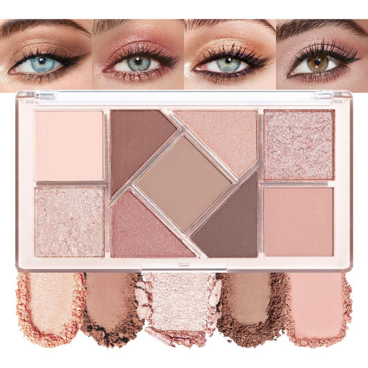 AMY'S DIARY Matte taupe Shimmer Eye Shadow Palette Makeup,Eyeshadow Long Lasting Waterproof Cruelty-Free, 9 Blendable Shades in Smooth Matte and Shimmer Finishes with Gorgeous Pearls for woman