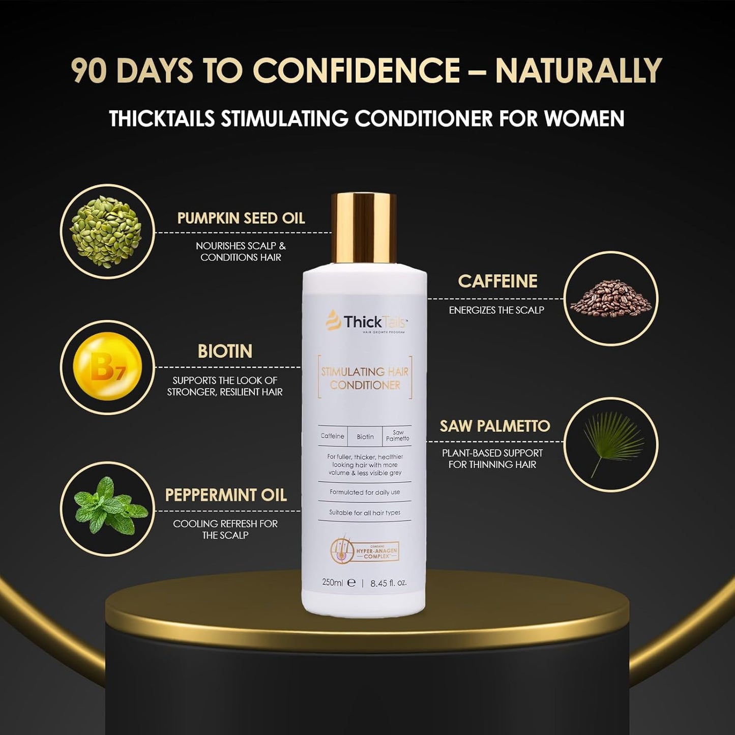 ThickTails Stimulating Hair Conditioner for Women | Biotin, Caffeine & Botanical Extracts | Sulphate-Free, Paraben-Free, Vegan | 8.45 fl oz