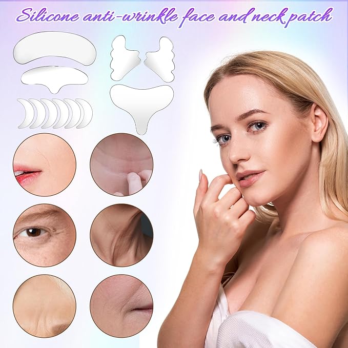 11 Pcs Neck Wrinkle Patches Reusable Silicone Forehead Wrinkle Mask No Adhesive Under Eye Pad for Plump Wrinkles Skin Lines Overnight Beauty Eyecare Cream Applicator while Sleeping