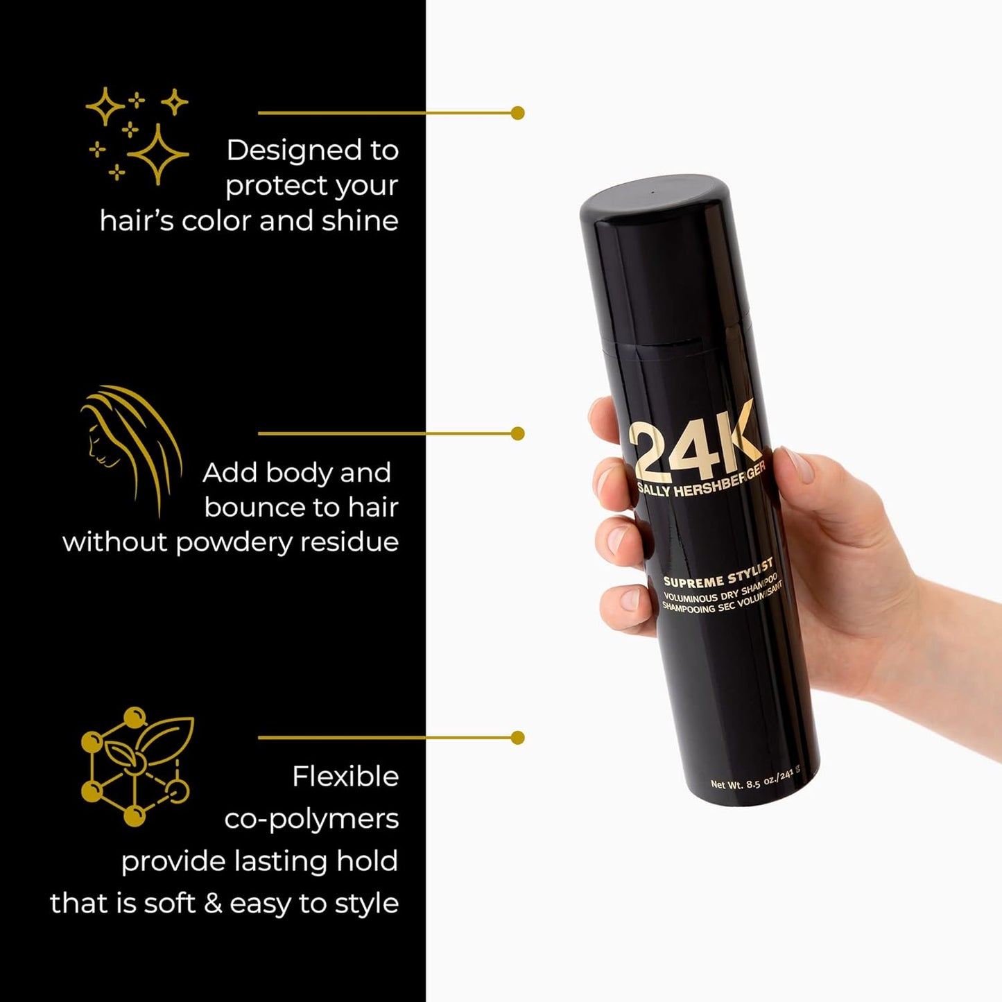 SALLY HERSHBERGER 24K Think Big Volume Dry Shampoo for Women & Men - Travel Size Hair Spray - Clean, Soft, Long Lasting Hold - Absorbs Oil - Salon Style Product - All Hair Types - Sulfate Free - 8.5oz