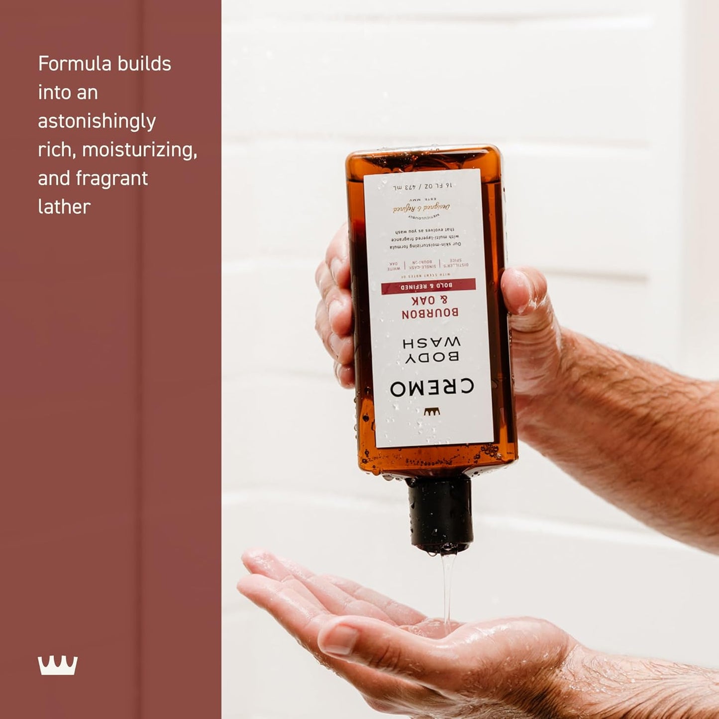 Cremo Body Wash Men, A Sophisticated Blend of Distillers Spice, Fine Bourbon and White Oak, 16 Fl Oz