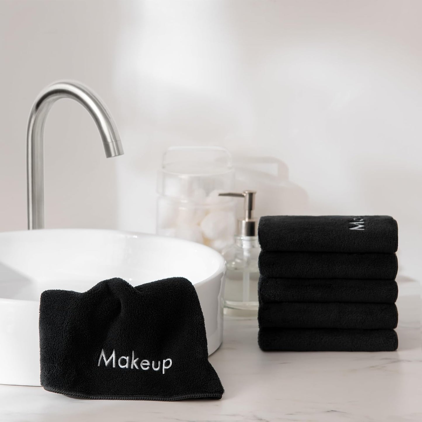 Arkwright Makeup Towels - Bulk Case of 108 - Ultra Soft & Gentle Microfiber Coral Fleece Washcloth Face Make Up Remover, Reusuable Eraser Cloth Essentials for Hosts & Artists, 13 x 13 in, Black